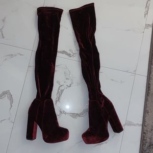 Velvet Red Thigh High Booties